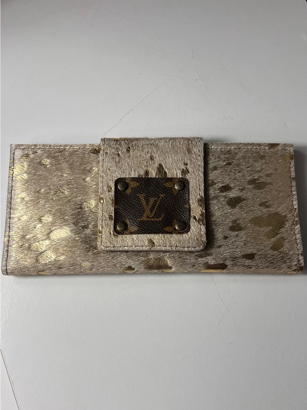 Keep it Gypsy up cycled Metallic Beige Haircalf Continental Wallet